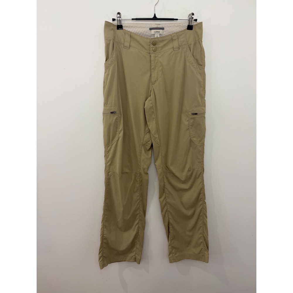 LL Bean Vista Camp Pants Womens 2 Reg Khaki Tan Ripstop Cargo Hiking 280426